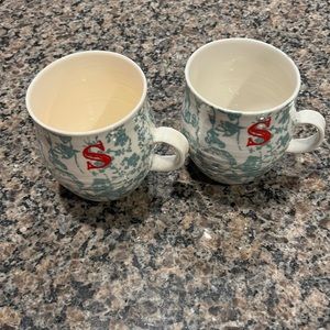 Anthropologie Homegrown Mug Monogram S Floral Bird Turquoise